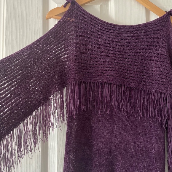 Purple Open Shoulder Knit Top - Picture 3 of 5